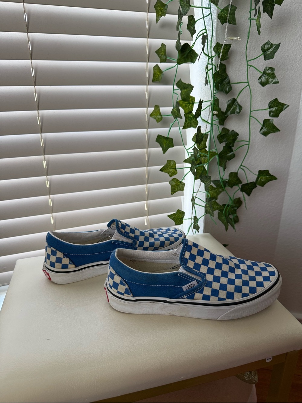Vans Blue & White Checkerboard Slip-On Sneakers - Picture 3 of 6